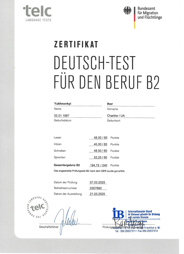 Deutsch B2 Zertifikat